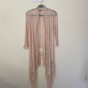 Lacy boho duster- fits like M (size 6-8) Dusty pink